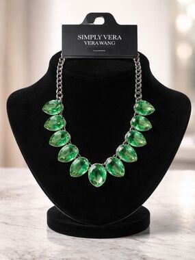 Simply Vera Vera Wang Silver Chain with Green Marquise Stones Necklace